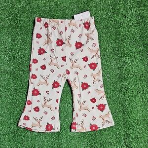 Floral Deer Print Baby Pants With Headband